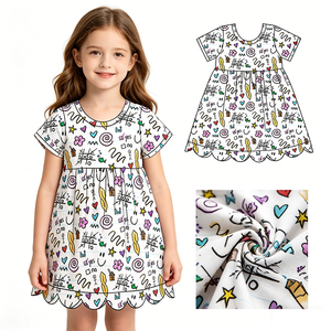 Robes Courtes Décontractées Personnalisées à Fleurs en Spandex pour Filles, Mignonnes, à Manches Courtes et Bordure Festonnée, Vêtements de Boutique pour Sœurs, Vente en Gros, Vêtements d'Usine - Product Image 2