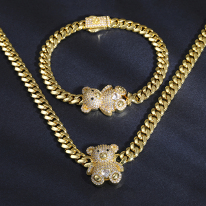 Gioielli alla Moda Hip Hop: <span class=keywords><strong>Collana</strong></span> con Ciondolo Orso e Bracciale a Catena in Oro - Product Image 4