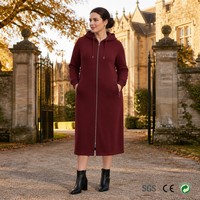 Женское худи-платье Custom Surrey UK из плотной шерстяной смеси на молнии, бордовое, с молнией по всей длине, боковыми карманами, большие размеры UK 8-22