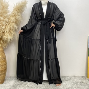 1964 #   Dernière collection d'abayas avec robe intérieure, ensemble deux pièces pour femmes, perles, mode musulmane, tailles Dubai, ensembles modestes, abayas en gros - Product Image 3