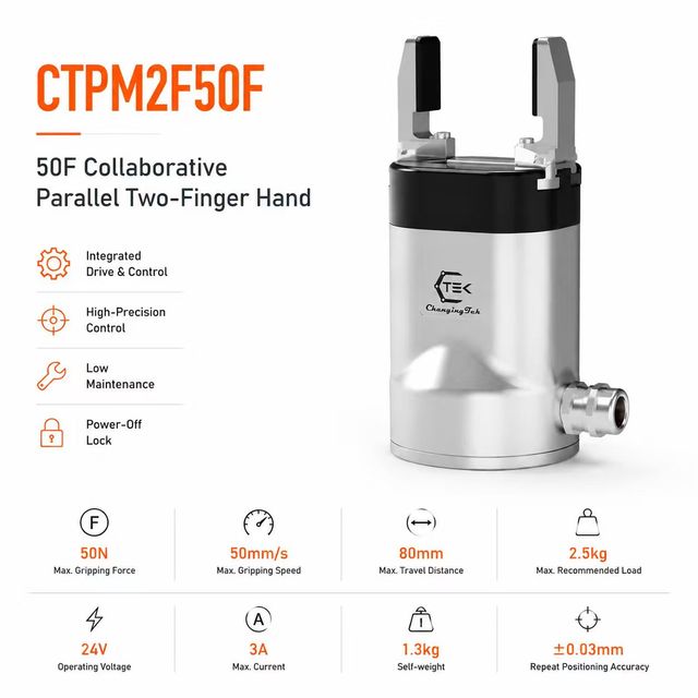 CTPM2F50F Modbus RTU Supported Collaborative Parallel Robot Gripper Integrated Drive Control Robot End Effector