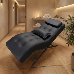 Table de massage et de soin du visage moderne de luxe en velours/PU, réglable et incurvée, avec éclairage pour cils - Product Image 1