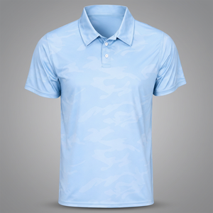เสื้อโปโลแขนสั้นสีฟ้าอ่อนสำหรับผู้ชาย ทรงปกติ ผ้าถัก สไตล์ลำลอง สีพื้น ดีไซน์ปกเสื้อ - Product Image 2