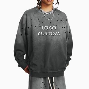 Felpa da Uomo in Poliestere/Cotone con Sfumature Sfumate, Lavaggio Acido, Girocollo Oversize, Maniche Raglan Lunghe, Stile Vintage Streetwear - Product Image 2