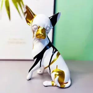Hot <span class=keywords><strong>Splash</strong></span> Peinture Chihuahua Figurine Européenne Décoratif Résine Artisanat pour La Maison Salon Cave À Vin Bureau Animal Motif Art - Product Image 3