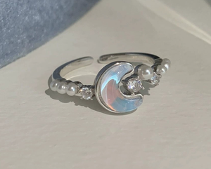 Glacier Blue Star <strong>Moon</strong> Natural <strong>Stone</strong> Opening Alloy <strong>Ring</strong> Women's Niche Design High-grade Couple's Finger Light Luxury Exquisite - Product Image 6