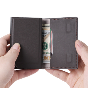 RFID Smart <b>Wallet</b> Metal Case Genuine Leather Billetera Tarjetero Hombre Smart <b>Wallet</b> Push up Aluminum <b>Wallet</b> Credit Card <b>Holder</b> - Product Image 2