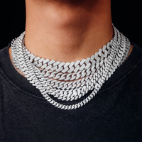 Vente en gros de 15 12 10 8 6mm Collier à maillons cubains Miami en argent sterling 925 plaqué or Chaîne cubaine Moissanite de qualité supérieure