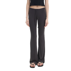 Wholesale Solid Color Knitted Low Waist Micro Flare Slim Casual <b>Pants</b> for Women Soft Stretch Knit Drawstring Lounge Trousers - Product Image 1