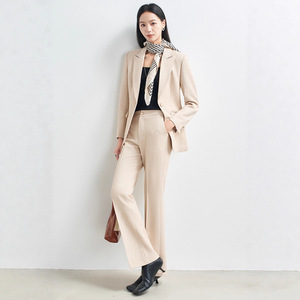 Women's Apricot Suit Set Three Quarter Sleeve Polyester Worsted Anti-Wrinkle Elegant Autumn Formal Wear - Product Image 3