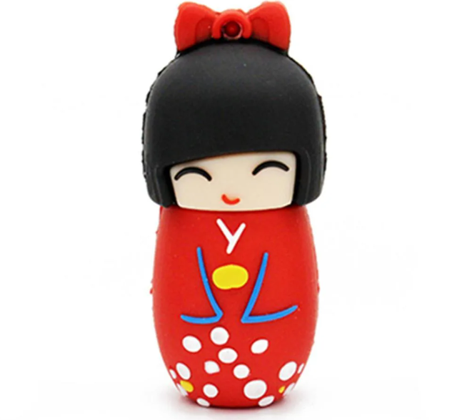 Cartoon Japanese Kimono Doll Pen Drive 128GB Silicone Gifts for Children USB Flash Drive 64GB Pretty Memory Stick 32GB