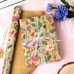 Kraft Floral Wrapping Paper Roll 17 Inch X 16.5 Feet Wildflower Pattern Gift <b>Wrap</b> for Wedding and Party - Product Image 2
