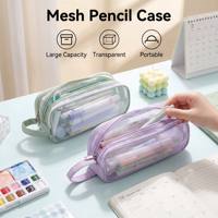 Vente en gros de trousses à crayons multifonctionnelles semi-transparentes avec fermeture à glissière, logo personnalisé, trousse à crayons portable et durable pour les fournitures scolaires
