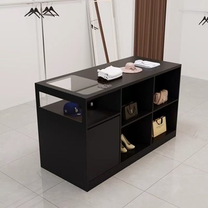 Meuble de présentation moderne pour magasin de vêtements féminins, table longue en bois, vitrine pour sacs à chaussures, pour placement central en verre, usage commercial, 1 étagère - Product Image 4