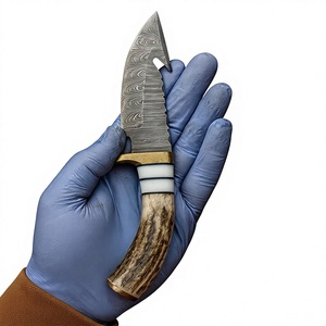 Couteau de chasse artisanal en acier Damas avec manche en corne de cerf, lame droite, étui en cuir, OEM ODM - Product Image 3