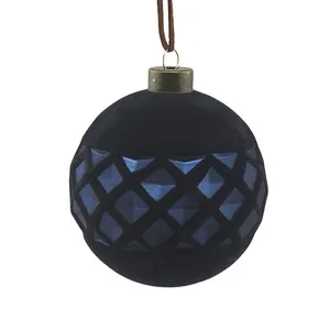 BSCI Factory Supply Flocked Blue Glass Christmas Balls Ornaments For Xmas Tree Decoration