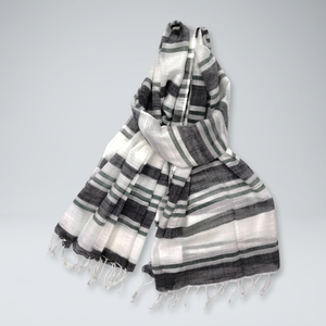 100% <b>Linen</b> <b>Yarn</b> Dyed Striped Woven Summer Scarf Elegant Timeless Soft Lightweight Women Wrap - Product Image 3
