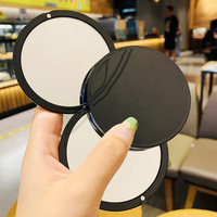 Miroir de maquillage pliable double face portable, miroir de poche rond noir, miroir de retouche manuel