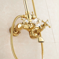 WANFAN 859 Robinets de bain et de douche mitigeur mural 3 poignées Ensemble de douche à effet pluie en laiton Robinet de douche à effet pluie