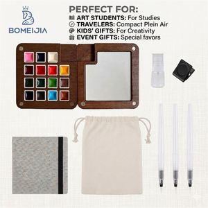 Mini paleta de acuarela de nogal de 15 compartimentos, kit de arte portátil de madera para viajes y otros materiales de arte - Product Image 3
