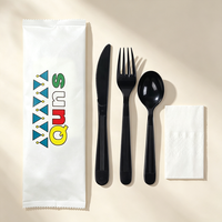 Ensemble de couverts jetables biodégradables personnalisés pour restaurant, à emporter, en plastique, pour compagnies aériennes, avec serviette