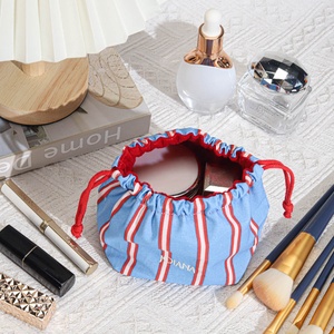 Sacchetto Regalo Cosmetico in <span class=keywords><strong>Cotone</strong></span> e Lino a Righe di Alta Qualità con Fondo Arrotondato, Sacchetto Personalizzato con Logo Stampato per Trucco e Profumi con Coulisse in <span class=keywords><strong>Cotone</strong></span> - Product Image 4