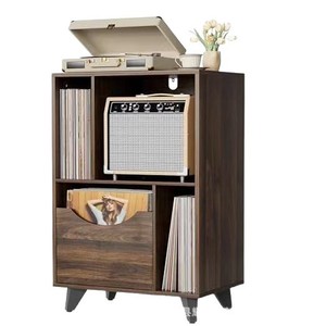 Wooden storage rack, <b>record</b> player <b>stand</b> with storage drawers, side table, home use for storing vinyl <b>records</b> and books. - Product Image 1