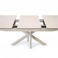 Table à manger extensible en céramique beige brillante de 11 mm, design simple, plateau ovale, gain de place, mobilier de salle à manger pour appartement