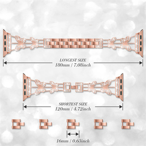 Bracelet de montre en acier inoxydable avec diamants papillon scintillants, bracelet en métal pour filles, compatible avec Apple Watch Ultra 49, 46, 45, 42, 40 mm S11 - Product Image 5