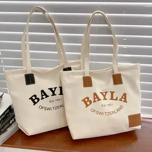 Zipper letter one-shoulder hand bag can print logo environmental bags Large capacity Tote canvas bag