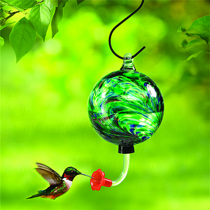 Tay thổi thủy tinh màu xanh lá cây chim ruồi trung chuyển, hình cầu. W/ Feeder Ống - Product Image 1