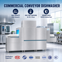 Lave-vaisselle à convoyeur automatique 5100 assiettes par heure avec récupération de chaleur par vapeur pour hôtel, cantine, restaurant, cuisine centralisée