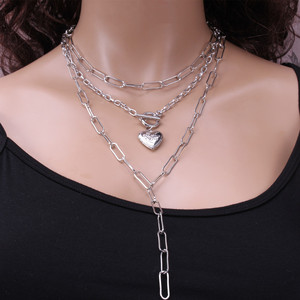 Collier superposé tendance en alliage de zinc doré, forme cœur, chaîne épaisse multi-brins avec pampille, bijoux de fête pour femme - Product Image 4