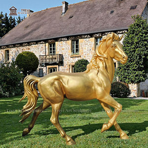 Statue grandeur nature de décor d'art d'immeubles Sculpture de cheval courant en bronze doré - Product Image 2