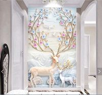 Papier Peint Mural Luxe 3D Gaufré Style Nordique Élan, Prix Direct Usine, pour Décoration Murale de Fond d'Entrée et de Couloir