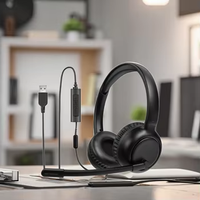 Écouteurs binauraux de centre d'appels OMFOX Business Office avec réduction du bruit des appels DC3.5 vers USB ou TYPE-C et ENC pour les équipes