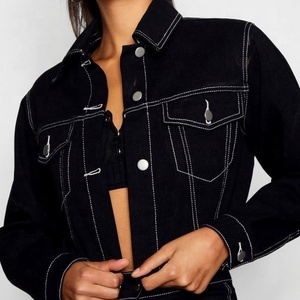 New Fancy Women Chic Wholesale Cropped <strong>Black</strong> Plain <strong>Jean</strong> <strong>Jackets</strong> - Product Image 3