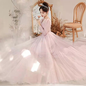 Women's Evening Gown <b>Pink</b> Chiffon Empire Waist Sweetheart Neckline A-Line Long Sleeve Formal Dress For Banquets And Events - Product Image 4