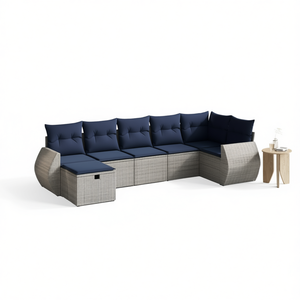 Ensemble de canapés de patio en polyrotin gris avec coussins et rangement, mobilier de jardin extérieur 6 places, design contemporain - Product Image 1