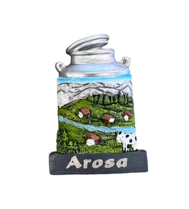 Magnete per Frigorifero 3D Personalizzato in Legno con Alpi, Marmota, Lattiera e Edelweiss in Resina - Arosa - Product Image 1