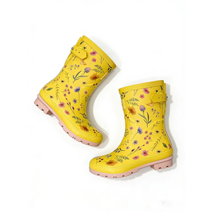 <span class=keywords><strong>Botas</strong></span> <span class=keywords><strong>de</strong></span> <span class=keywords><strong>Lluvia</strong></span> con Estampado Floral para Mujer, Impermeables, Antideslizantes, a Media Pantorrilla, Color Amarillo Moderno, Superficie Lisa - Product Image 4