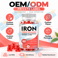 Gummies véganes OEM au fer avec complexe B, vitamine C et zinc, saveur pêche naturelle, 60 unités, fabricant de compléments sous marque privée