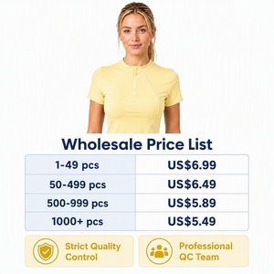 Buttery Soft Breathable Lightweight Lemon Yellow Plus Size Quarter <strong>Zip</strong> <strong>Top</strong> Women Short Sleeve Stand Neck Flatlock <strong>Front</strong> - Product Image 5