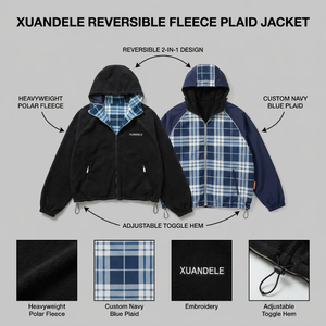 Chaqueta con capucha reversible para <span class=keywords><strong>hombre</strong></span> con logo personalizado, cortavientos informal a cuadros, forro polar Sherpa, abrigo cálido con <span class=keywords><strong>cremallera</strong></span> para exteriores - Product Image 2