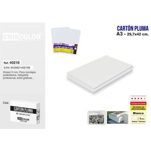 Cartón Criscolor Pluma A3 29,7x42 cm 5 mm Blanco para Montajes Publicitarios y Fotografía Profesional - Product Image 1