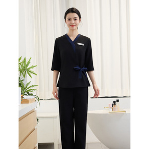 Women's Professional Workwear Set Mid Length Sleeve Color Blocked Moisture Wicking Comfortable For Medical Beauty Spa Sauna - Product Image 4