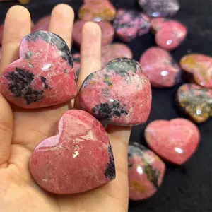 Kindfull High Quality Natural Crystal Carving Crafts Rhodonite Hearts Healing Crystal Hearts For Sale