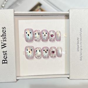 Petite momie gothique presse sur les ongles avec conception fantôme peinte à la main mignon Halloween <span class=keywords><strong>faux</strong></span> ongles pour femmes et filles - Product Image 2
