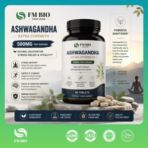 Comprimés d'Ashwagandha extra-forts en gros, <span class=keywords><strong>anti</strong></span>-<span class=keywords><strong>stress</strong></span>, à base de plantes, sans OGM, OEM, suppléments de bien-être personnalisés - Product Image 1