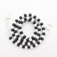 Kabel Charger Ponsel 4 in 1 Klasik Hitam Putih Berhias Manik-Manik, Pengisian Cepat, Multi USB, Aksesoris Mobil, Hadiah Fashion, Kabel Sinkronisasi Data Tipe C